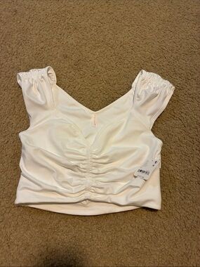 Free people White Ruched V-Neck Crop Top -